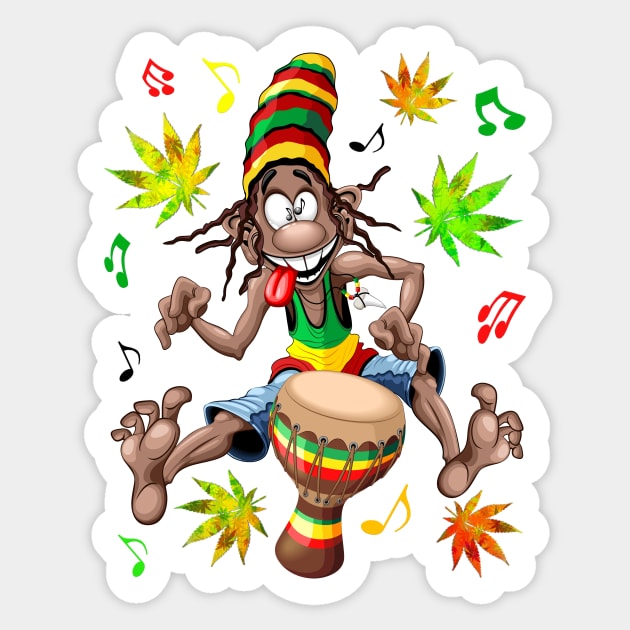 Rasta Bongo Musician funny cool cartoon character Sticker by BluedarkArt